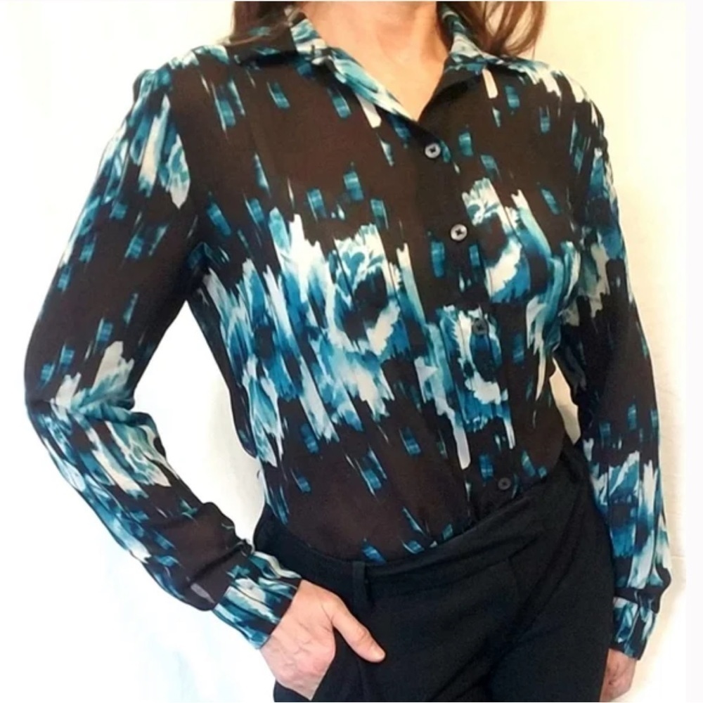 Derek Lam for Design Nation Womens Floral Chiffon Button Down Blouse Sz L